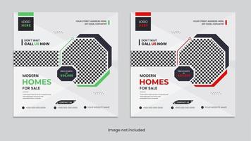 Real-estate home and buildings for sale social media post design with minimal shapes vector