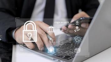 cybersecurity concept, user privacy security and encryption, secure internet access Future technology and cybernetics, screen padlock. photo