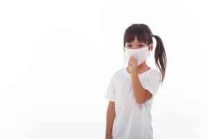 asia women wearing mask to prevent the virus PM2.5, Coronavirus, 2019-nCoV asian little girl feeling unwell and coughing as symptom for cold or pneumonia,bronchitis. healthcare concept. photo