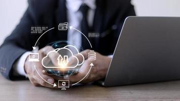 Cloud service technology concept with digital data storage icons. photo