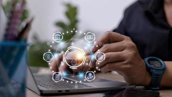 Cloud computing is a type of technology that allows you to store Storage of information. Concept of networking and internet service. photo