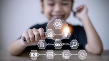 SEO. Search Engine Optimization. Digital online marketing andInetrmet technology concept. photo