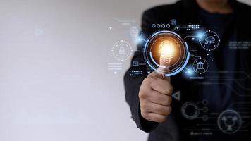 Security of future technology and Cybernetics on the Internet, finger scanning allows access to security and identification of big Data businesses, bank and Cloud Computers. photo