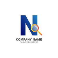 letter N magnifying glass company logo vector design element