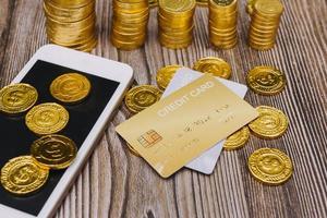 Woman hand using mobile smart phone, online payment, banking and online shopping at the home. photo