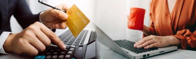 Woman hand using mobile smart phone, online payment, banking and online shopping at the home. photo