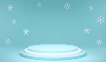 Representación 3d temporada de invierno y podio sobre fondo azul, ilustración 3d concepto de navidad e invierno foto