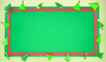 3D rendering Christmas trees on yellow background, 3d illustration Christmas tree and space board for copy space photo