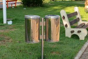 Double metal trash cans photo