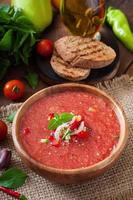 Sopa de gazpacho de tomate con pimiento y ajo.