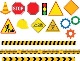 conjunto de signos y símbolos en construcción sobre fondo blanco. conjunto de barreras de reparación de carreteras de tráfico. estilo plano vector