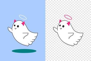 lindo diseño de personajes de ángel fantasma. fantasma en el día de halloween. vector de dibujos animados de vacaciones en fondo transparente