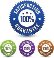 4 colored 100 percent satisfaction guarantee design badge design isolated on white background. vector design.