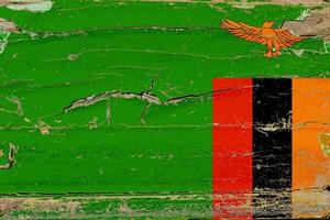 3D Flag of Zambia on wood photo