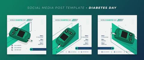 conjunto de plantillas de publicación en redes sociales con medidor de glucosa en diseño de dibujos animados para el diseño del día mundial de la diabetes vector