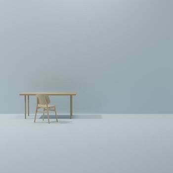 modern minimal table set with chairs. mock up minimal interior design concept with copy space 3d rendering 3d illustration. photo