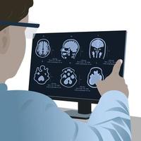 Diagnosis of diseases of the brain in a doctor looking at magnetic resonance imaging . vector