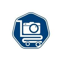 Camera Shop Logo vector icon. Shopping Cart with Camera Lens Logo Design Template.