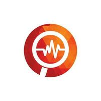 Magnifier and heartbeat logo template. Pulse trace and loupe vector design. Find Health logo designs concept