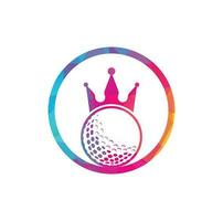 diseño del logotipo del vector de golf rey. pelota de golf con icono de vector de corona.