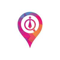 Job gps shape concept Logo Design Vector. Job search icon with magnifying glass, Choose people for hire symbol. Job or employee logo vector