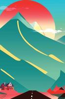 vintage mountain scenery vector art