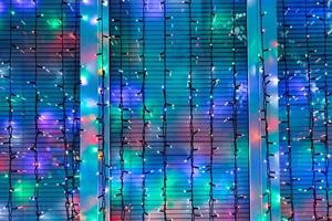 outdoor Christmas lights decorate window photo