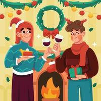 Man and Women Celebrate Christmas Party vector