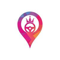 diseño del logotipo vectorial del concepto drive king gps. icono de dirección y corona. vector