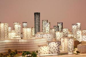 Layout residential buildings plans and model city. World Habitat day concept. Development of urban infrastructure. Construction project of new district. Masterplan design of home eco sustainable town photo