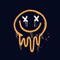 Urban graffiti sign of smiling emoji stylized as spray paint running down or simulating melting. Textured street art. Vector sprayed illustration