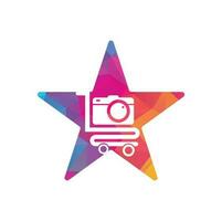 Camera Shop star shape concept Logo vector icon. Shopping Cart with Camera Lens Logo Design Template.