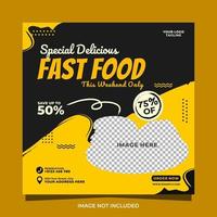 plantilla de publicación de banner de redes sociales de menú de comida rápida deliciosa especial vector