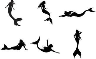 A vector collection of mermaid silhouettes for artwork compositions.