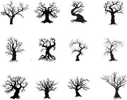 A vector collection of spooky halloween trees for artwork compositions.