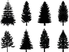 A vector collection of pine tree silhouettes