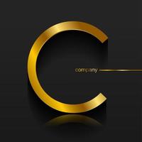 Letter C gold logo design. Vector graphic elegant golden font with sample text, luxury symbol alphabet letter C for your Company, isolated on black background