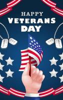 Happy Veterans Day, hands holding flags. Suitable for events vector