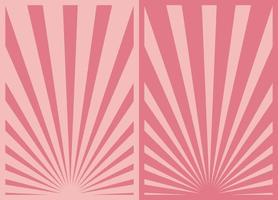 Vintage Pink Sunburst Stripes Poster Set, Template With Rays Centered at the Bottom. Retro Inspired Cartoon Vertical Posters. vector