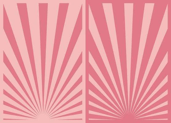 Vintage Pink Sunburst Stripes Poster Set, Template With Rays Centered at the Bottom. Retro Inspired Cartoon Vertical Posters.
