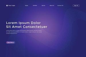 Abstract landing page with colorful wavy lines. Abstract Blue Purple gradient landing page design vector