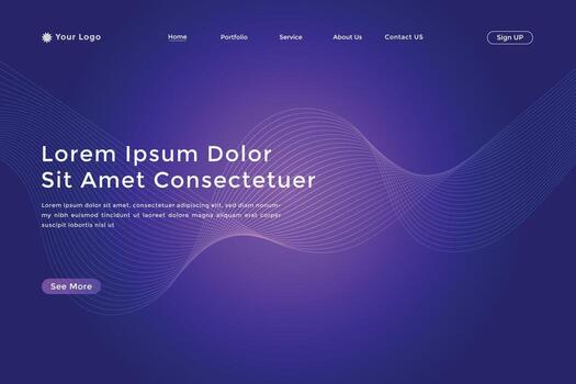 Abstract landing page with colorful wavy lines. Abstract Blue Purple gradient landing page design vector