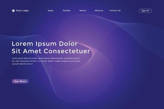 Abstract line wave gradient landing page. Modern colorful wavy line abstract landing page vector