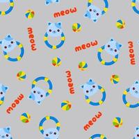 Seamless pattern with animals on a gray background. A pattern with a baby rattle in the form of a cat. Kawaii animals vector