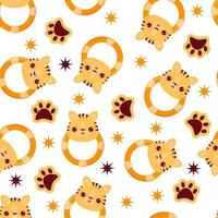 Seamless pattern with animals on a white background. A pattern with a baby rattle in the form of a tiger. Kawaii animals vector