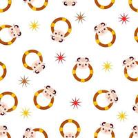 Seamless pattern with animals on a white background. A pattern with a baby rattle in the form of a lamb. Kawaii animals vector