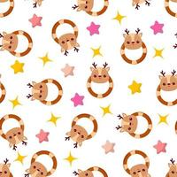 Seamless pattern with animals on a white background. A pattern with a baby rattle in the form of a deer. Kawaii animals vector