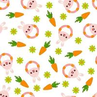 Seamless pattern with animals on a white background. A pattern with a baby rattle in the form of a rabbit. Kawaii animals vector