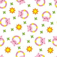 Seamless pattern with animals on a white background. A pattern with a baby rattle in the form of a pig. Kawaii animals vector