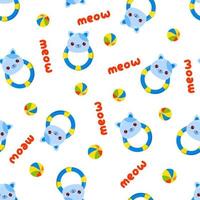 Seamless pattern with animals on a white background. A pattern with a baby rattle in the form of a cat. Kawaii animals vector